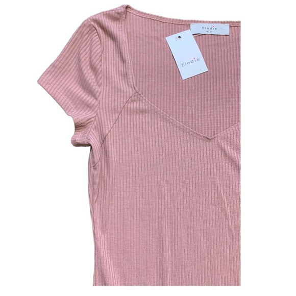 NWT NORDSTROM Elodie Ribbed Bodysuit With Cap Sleeves Rose Pink Size Medium - Picture 3 of 8